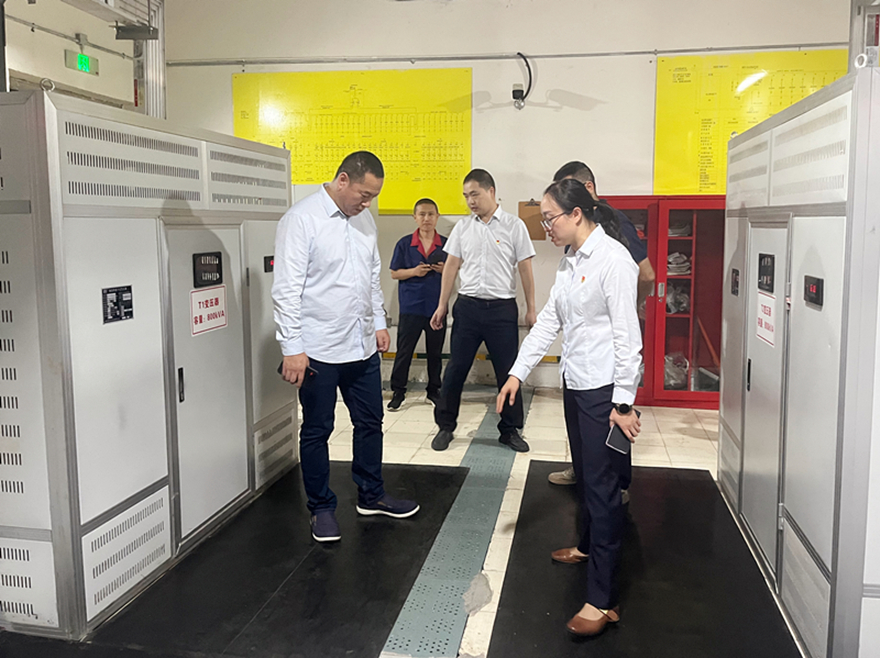 圖2：集團(tuán)黨委副書記、總經(jīng)理孫瑞云督導(dǎo)建設(shè)大廈變配電室安全
